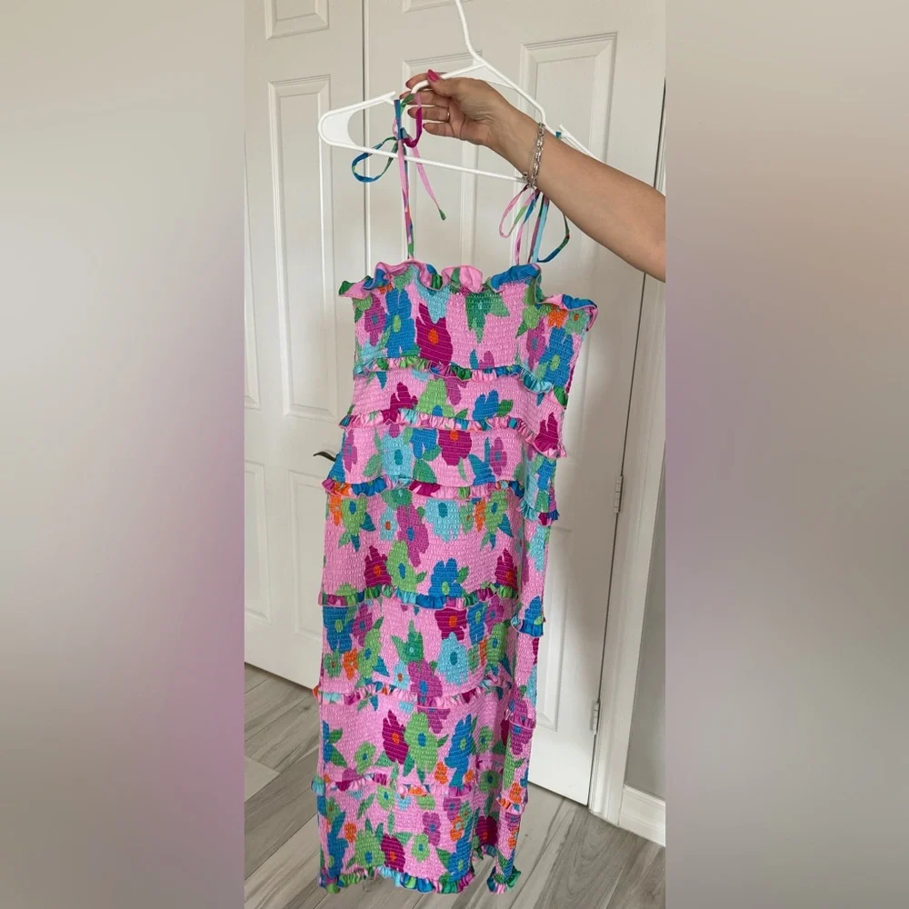 Show me your mumu dress NWT!! Stella smocked dress pink Piccadilly floral XL - Picture 3 of 5